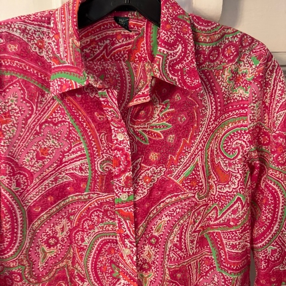 Lauren Ralph Lauren Women’s button Up Top Blouse Pink paisley 3/4 Sleeve Sz M/P - Picture 3 of 8